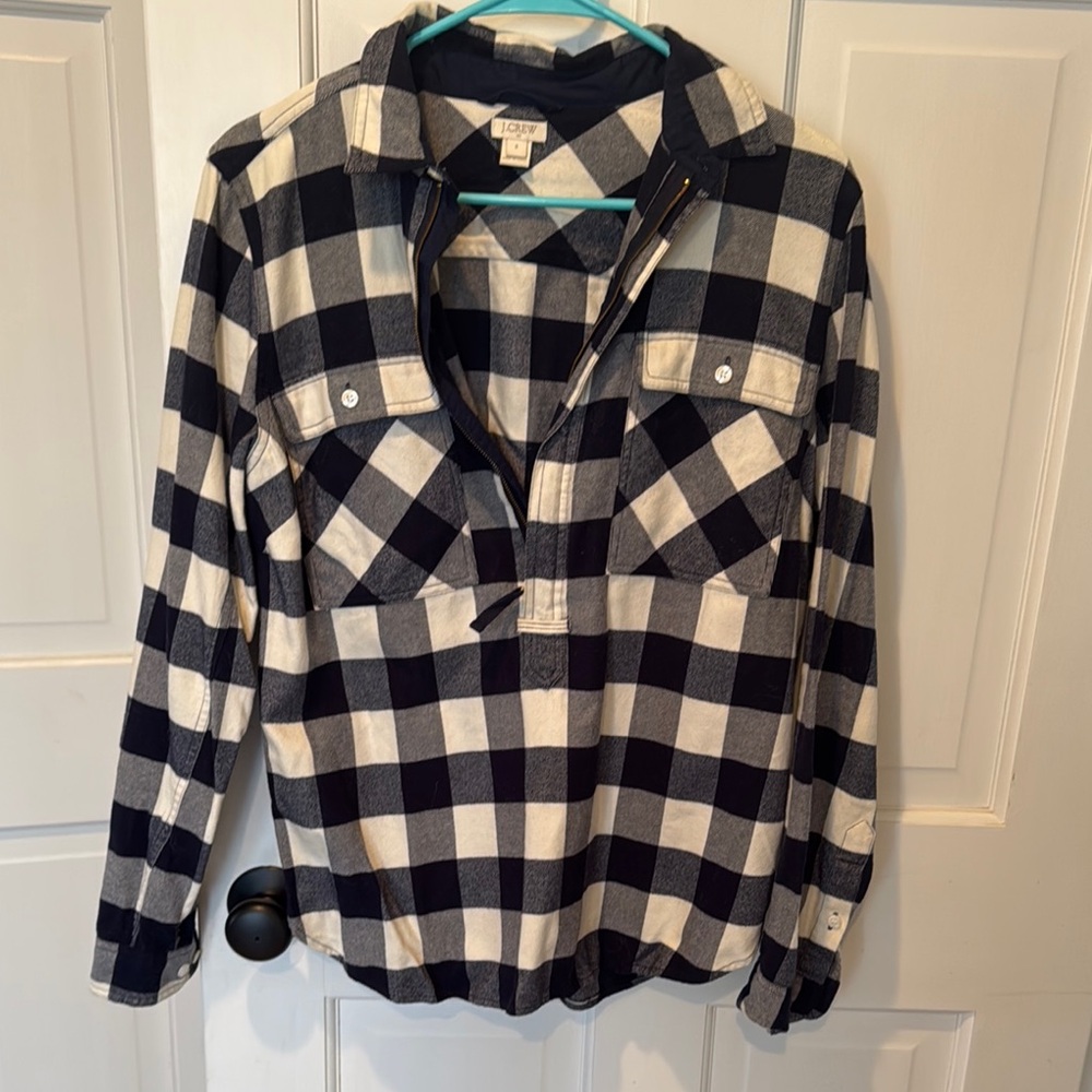 J Crew Navy and White Plaid Shirt